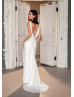 Ivory Satin Slit Backless Draped Wedding Dress